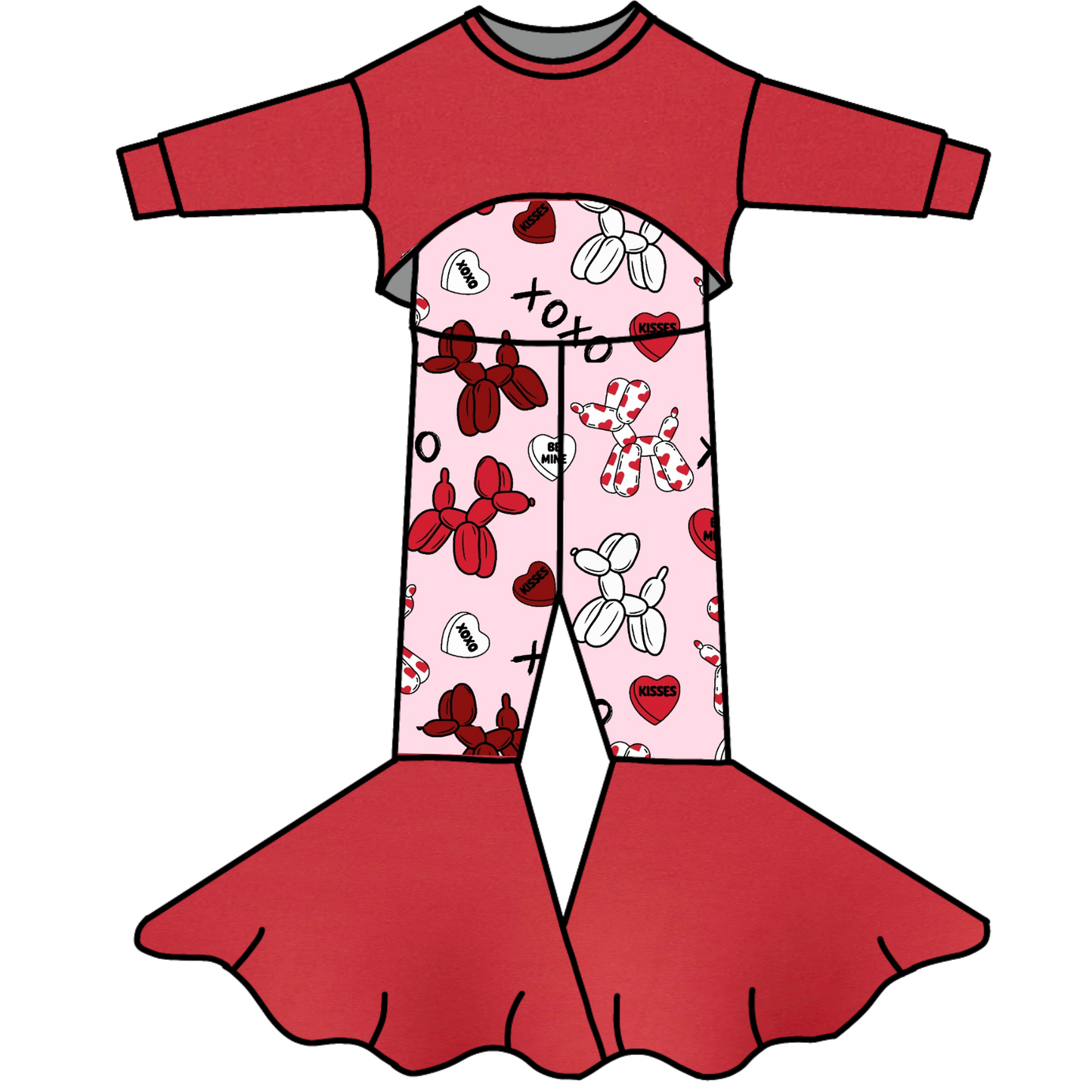 Valentine Honey-Top Bell Romper- Customizable