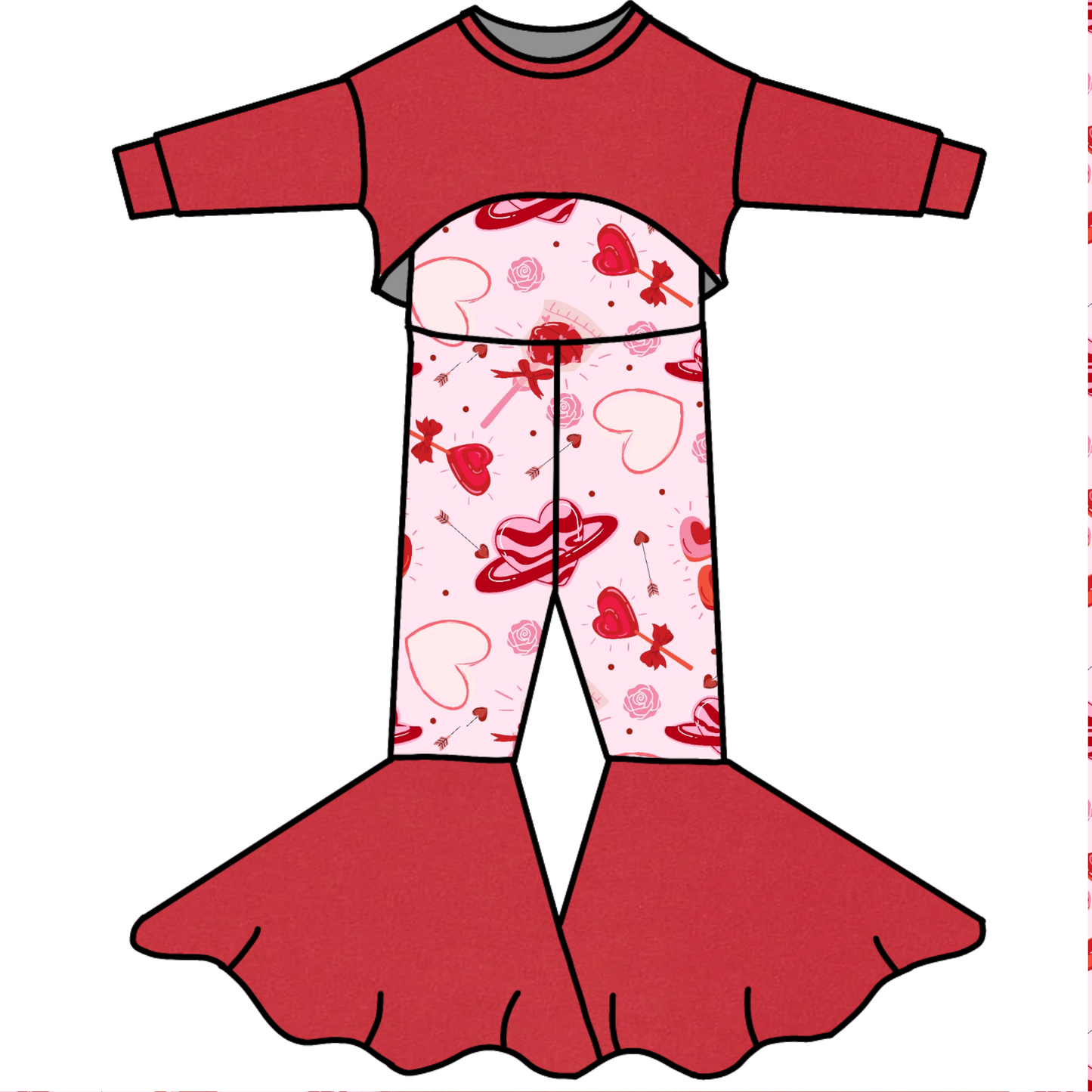 Valentine Honey-Top Bell Romper- Customizable