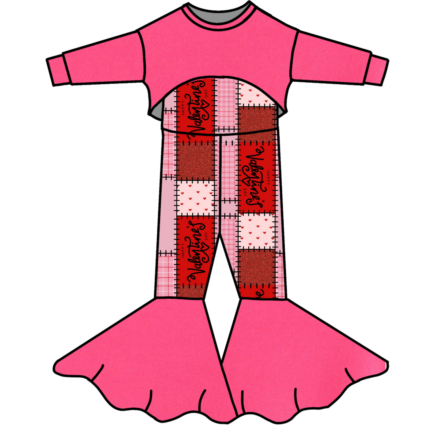 Valentine Honey-Top Bell Romper- Customizable